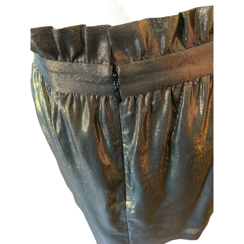 OTHER STORIES & LOS ANGELES ATELIER Gold Silk Mini Skirt Metallic Pockets 8 EUC