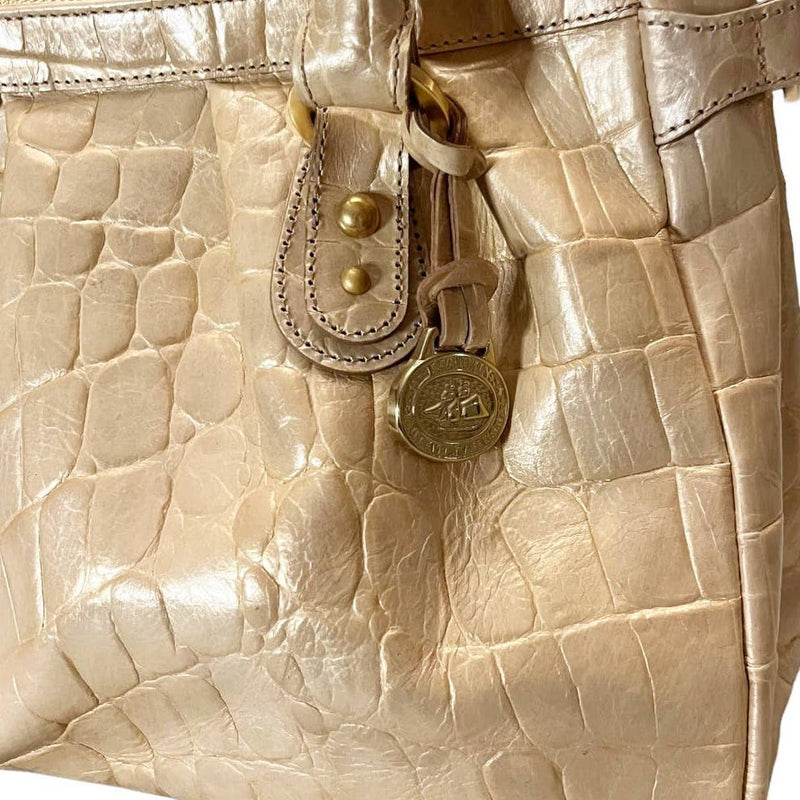 BRAHMIN Croc Embossed Leather Satchel Dual Handle Zipper Closure Cream Handbag