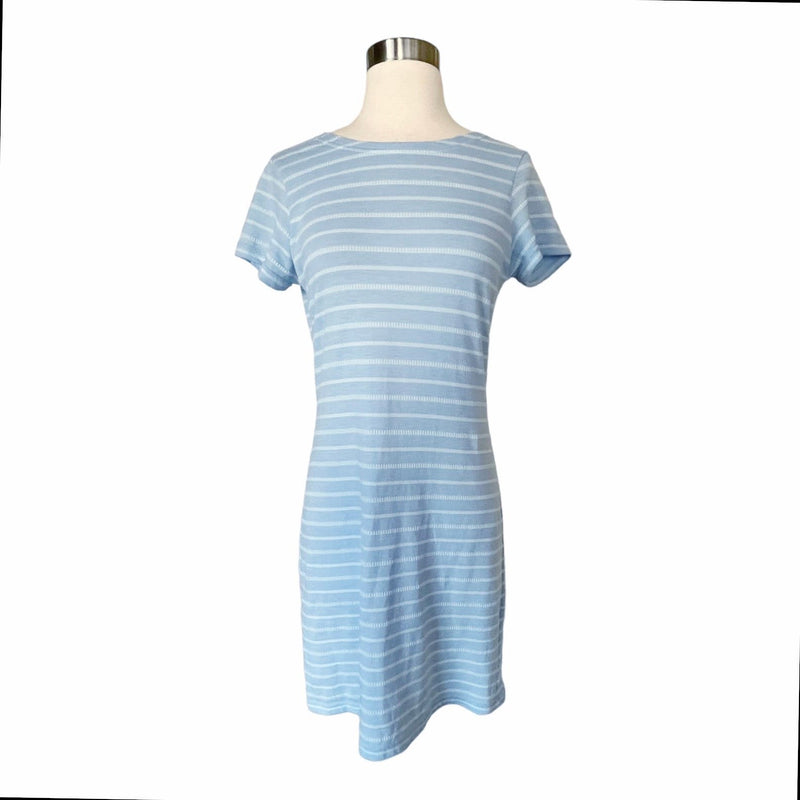 SAIL TO SABLE Sheath Dress Cotton Blue Stripes Crew Neck Short Sleeves Small EUC