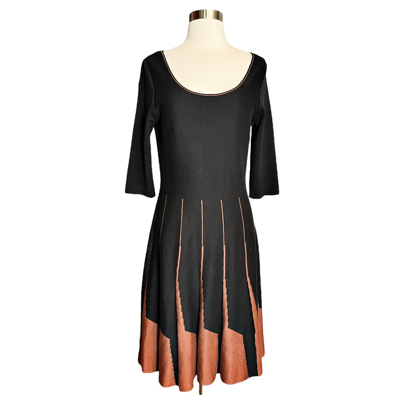 PERUVIAN CONNECTION Parc Royal Dress Pima Cotton Black/Copper A-Line Knit Small