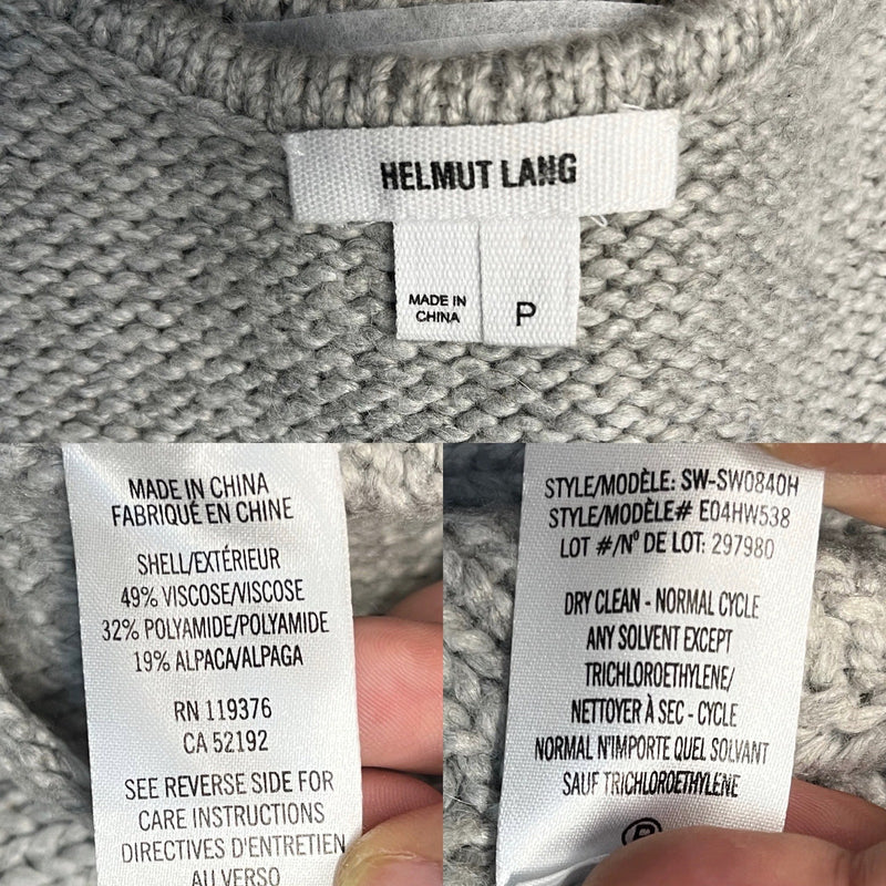 HELMUT LANG Gray Asymmetrical Sweater Knit Top Scoop Neck Jumper Alpaca Small