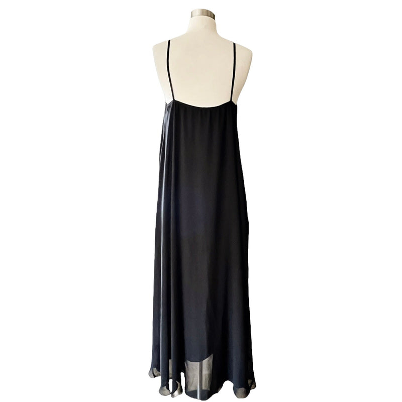 ALEF ALEF Black Maxi Chiffon Dress Sleeveless Gold Contrast Size 0 Small Israeli