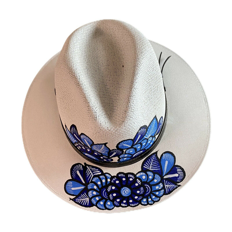 MEXICAN Artisanal Hat Hand Painted Fedora Floral Sombrero Panama Bohemian Large