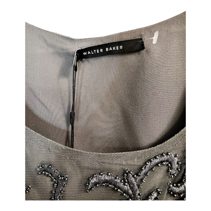 WALTER BAKER Elise Crop Top Embellished Beaded Mesh Scoop Neck Sequin Gray NWT