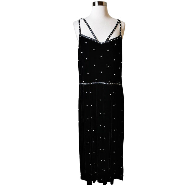 WORTH Collection Judy Dress Black Velvet Embellished Rhinestone Sleeveless 12