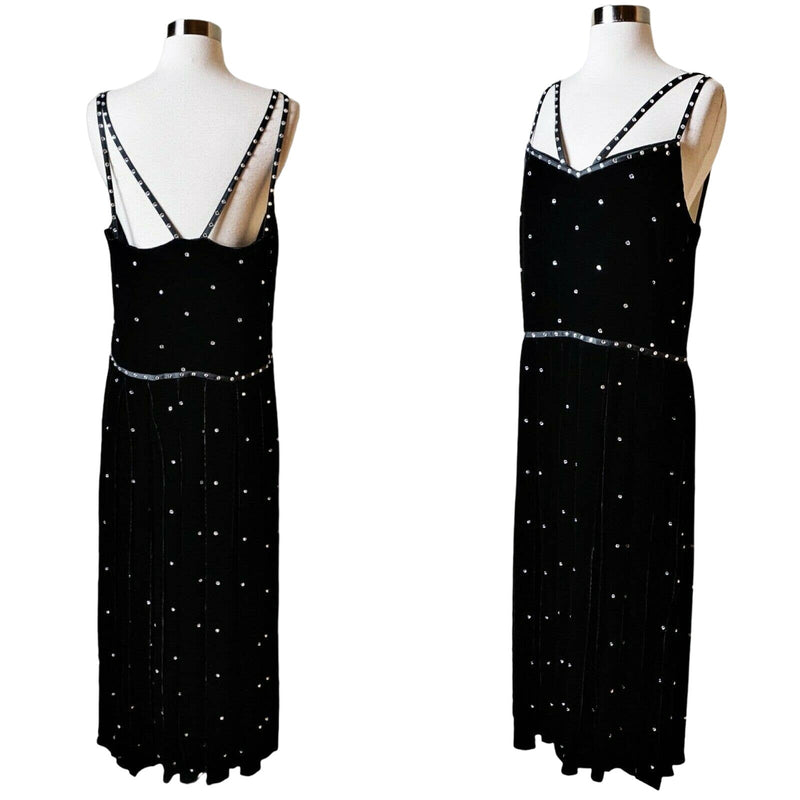 WORTH Collection Judy Dress Black Velvet Embellished Rhinestone Sleeveless 12