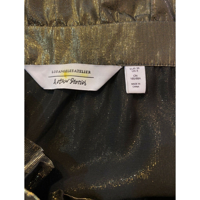 OTHER STORIES & LOS ANGELES ATELIER Gold Silk Mini Skirt Metallic Pockets 8 EUC