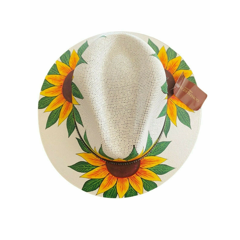 MEXICAN Artisanal Hat Handpainted Fedora Floral Sunflower Sombrero Panama Boho M