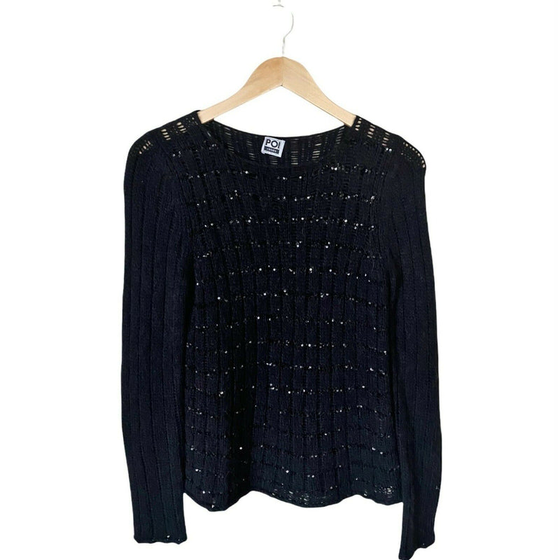 POI BY KRIZIA VINTAGE Black Sweater Sequins Jumper Italy Alpaca 90s 80s 44 Med