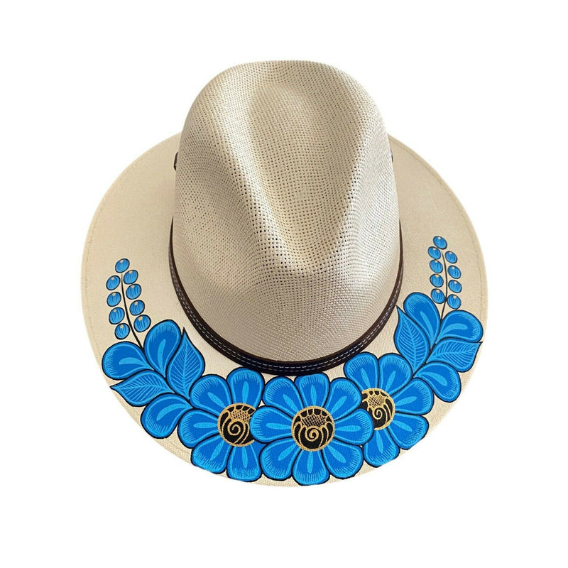 HAT MEXICAN Artisanal Hand Painted Fedora Floral Sombrero Panama Bohemian Medium