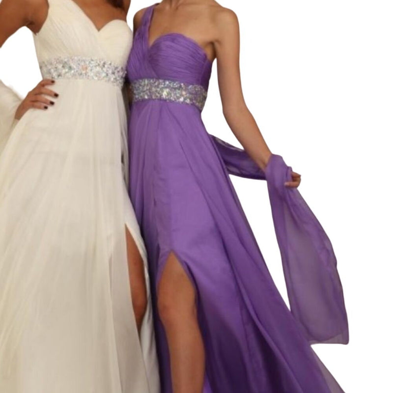 TEMPTATION Purple Lilac Gown Chiffon One Shoulder Embellished Rhinestone Dress 2