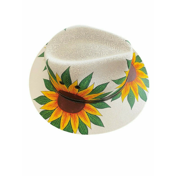 MEXICAN Artisanal Hat Handpainted Fedora Floral Sunflower Sombrero Panama Boho M