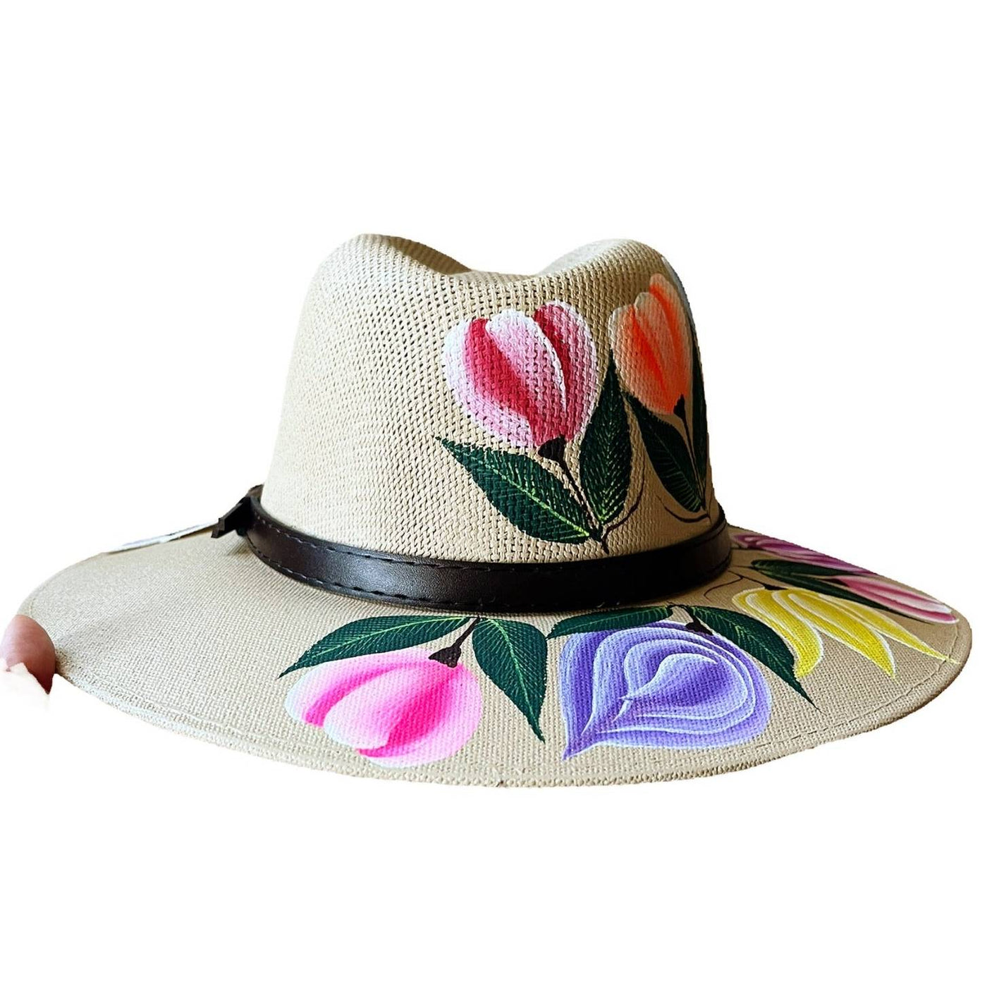 MEXICAN Artisanal Hat Hand Painted Fedora Floral Sombrero Panama Bohemian Large Hand Painted Fedora Hat Made in Mexico Classic Style Summer Hat main image 3