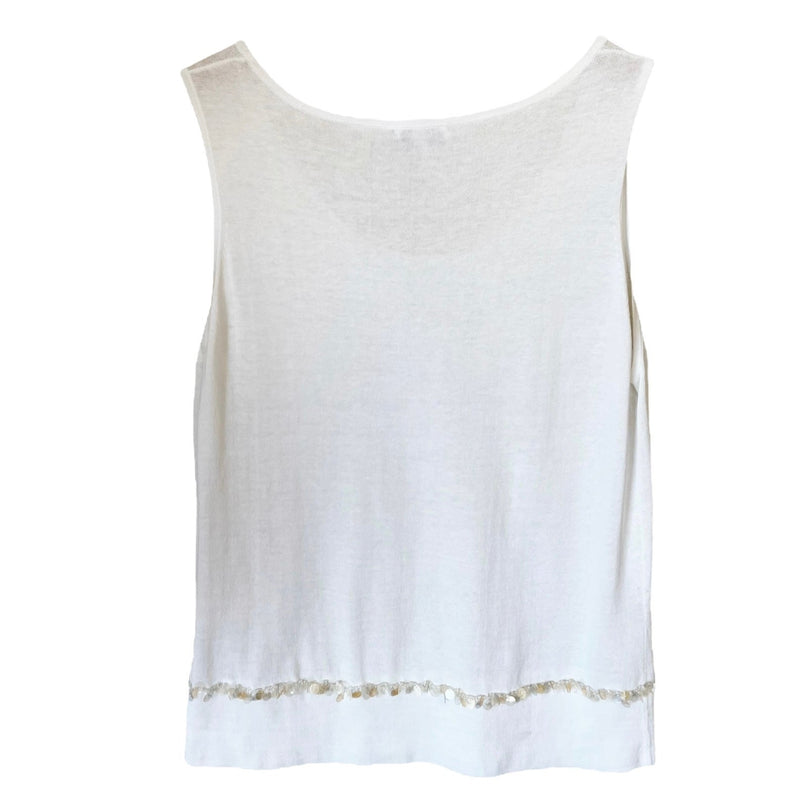 ESCADA SPORT Knit Tank White Sequins Trim Cotton Scoop Neck Sleeveless Medium