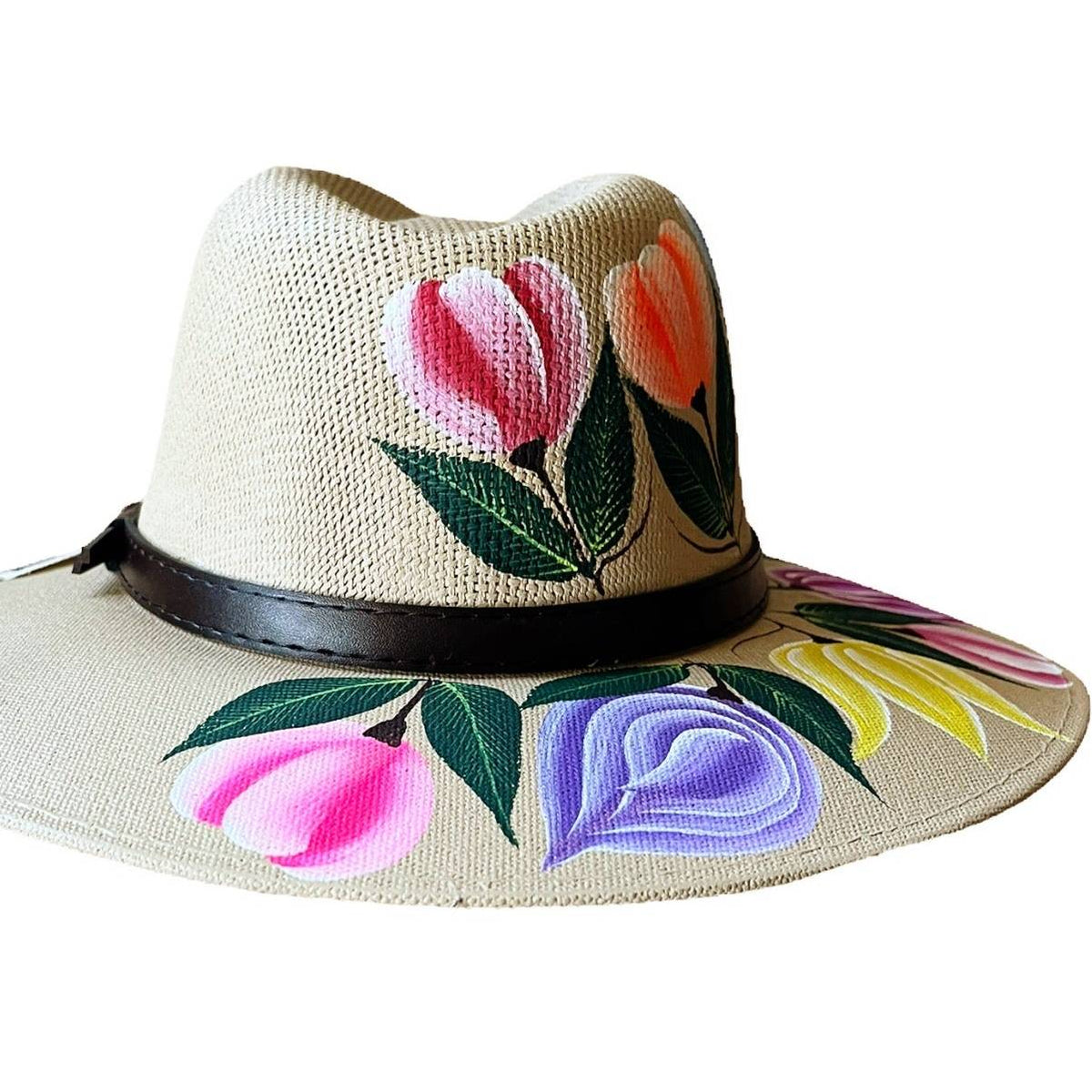 HAT MEXICAN Artisanal Hand Painted Fedora Mandala Sombrero Panama Bohemian White HAT MEXICAN Artisanal Hand Painted Fedora Floral Sombrero  main image 4