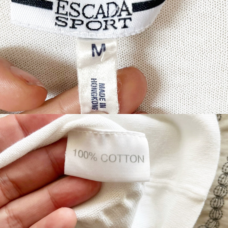 ESCADA SPORT Knit Tank White Sequins Trim Cotton Scoop Neck Sleeveless Medium